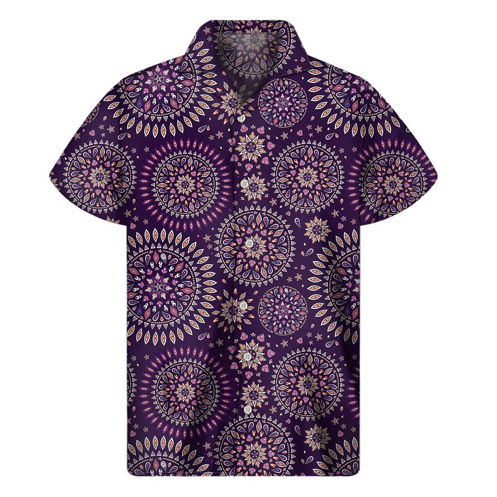 Island Vibes: Purple Bohemian Mandala Hawaiian Short Sleeve Shirt - 1