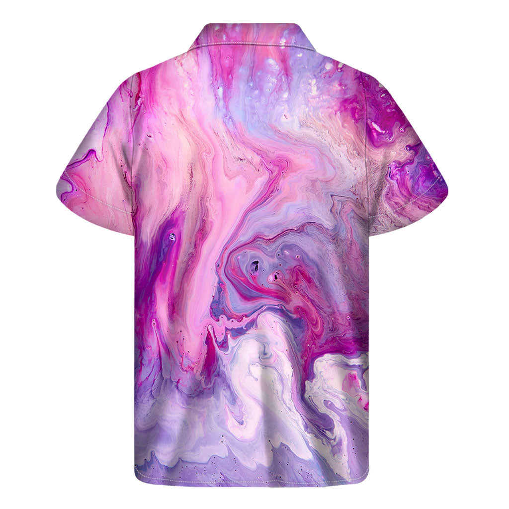 Island Vibes: Purple Liquid Marble Print Hawaiian Short Sleeve Shirt - 2