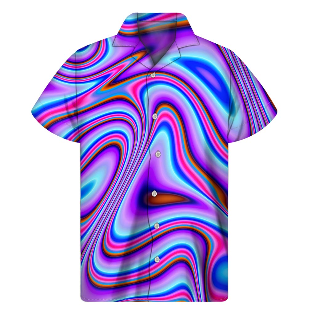 Purple Paradise: Men&#39;s Hawaiian Short Sleeve Shirt with Trippy Psychedelic Print - 1