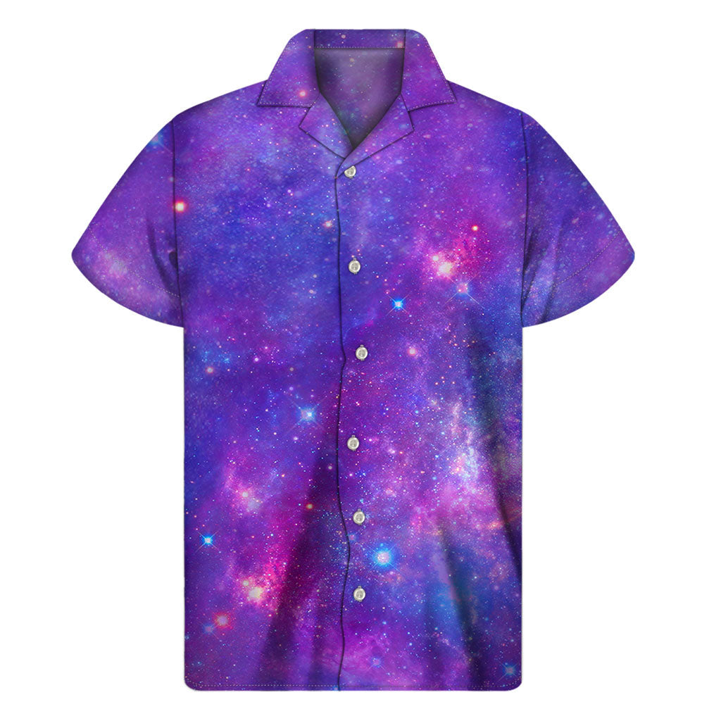 Purple Stardust Cloud: Hawaiian Galaxy Print Short Sleeve Shirt - 1