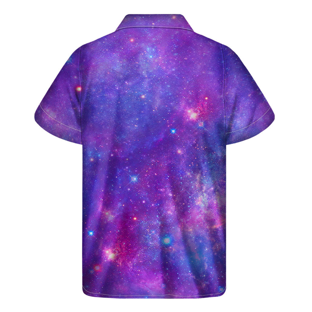 Purple Stardust Cloud: Hawaiian Galaxy Print Short Sleeve Shirt - 2