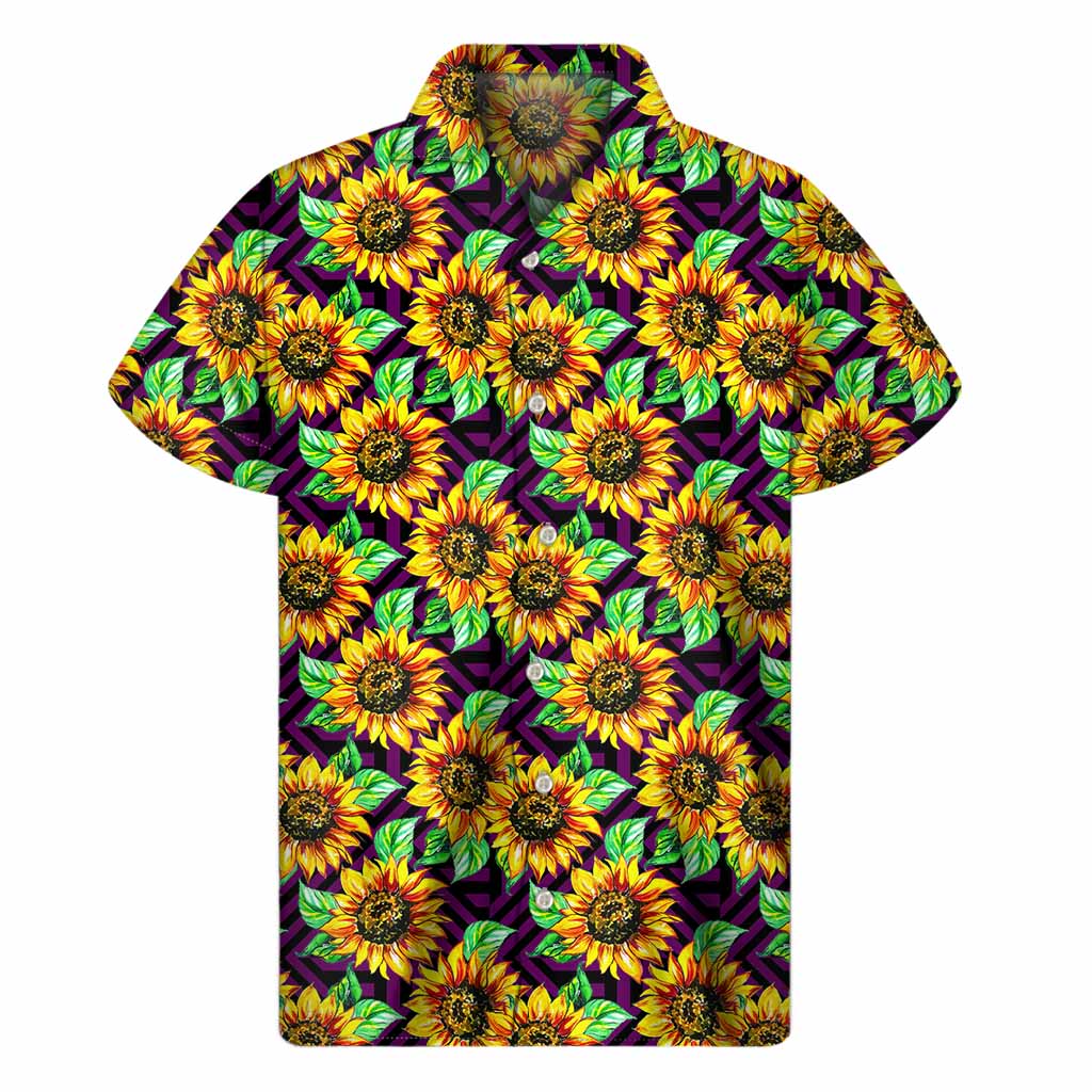 Vibrant Purple Trippy Sunflower Hawaiian Short Sleeve Shirt - 1