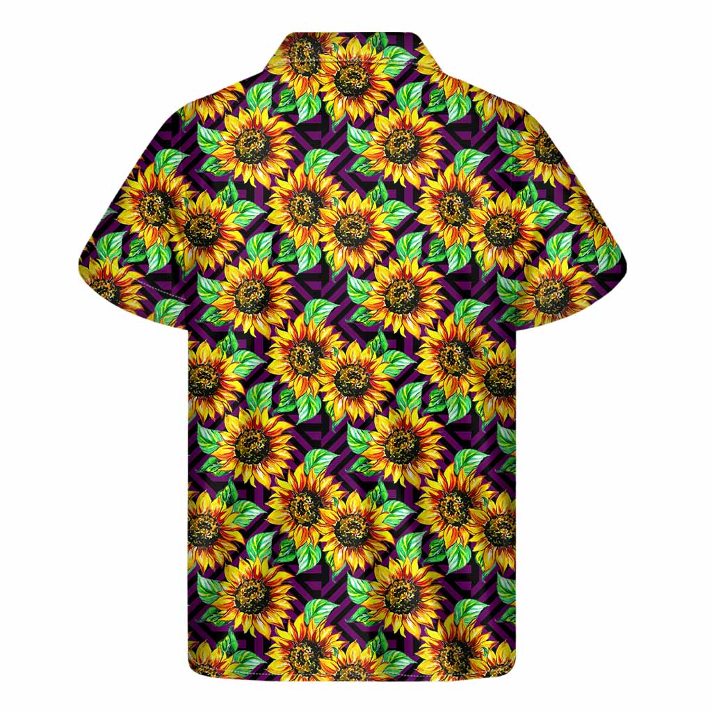 Vibrant Purple Trippy Sunflower Hawaiian Short Sleeve Shirt - 2