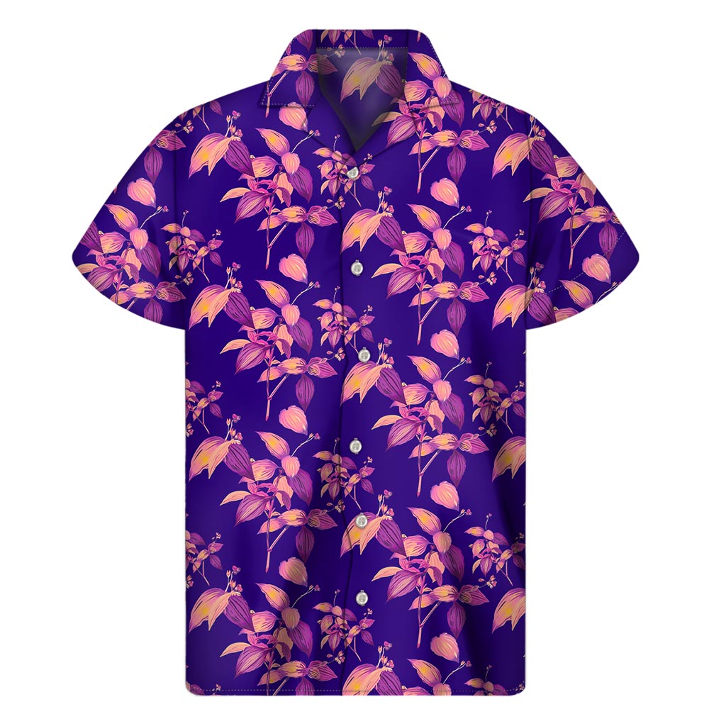 Purple Tropical Paradise: Men&#39;s Hawaiian Short Sleeve Shirt - 1