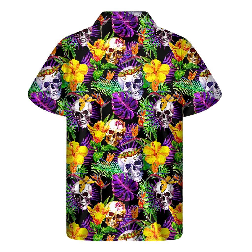 Island Skulls: Purple Tropical Hawaiian Short Sleeve Shirt - 2