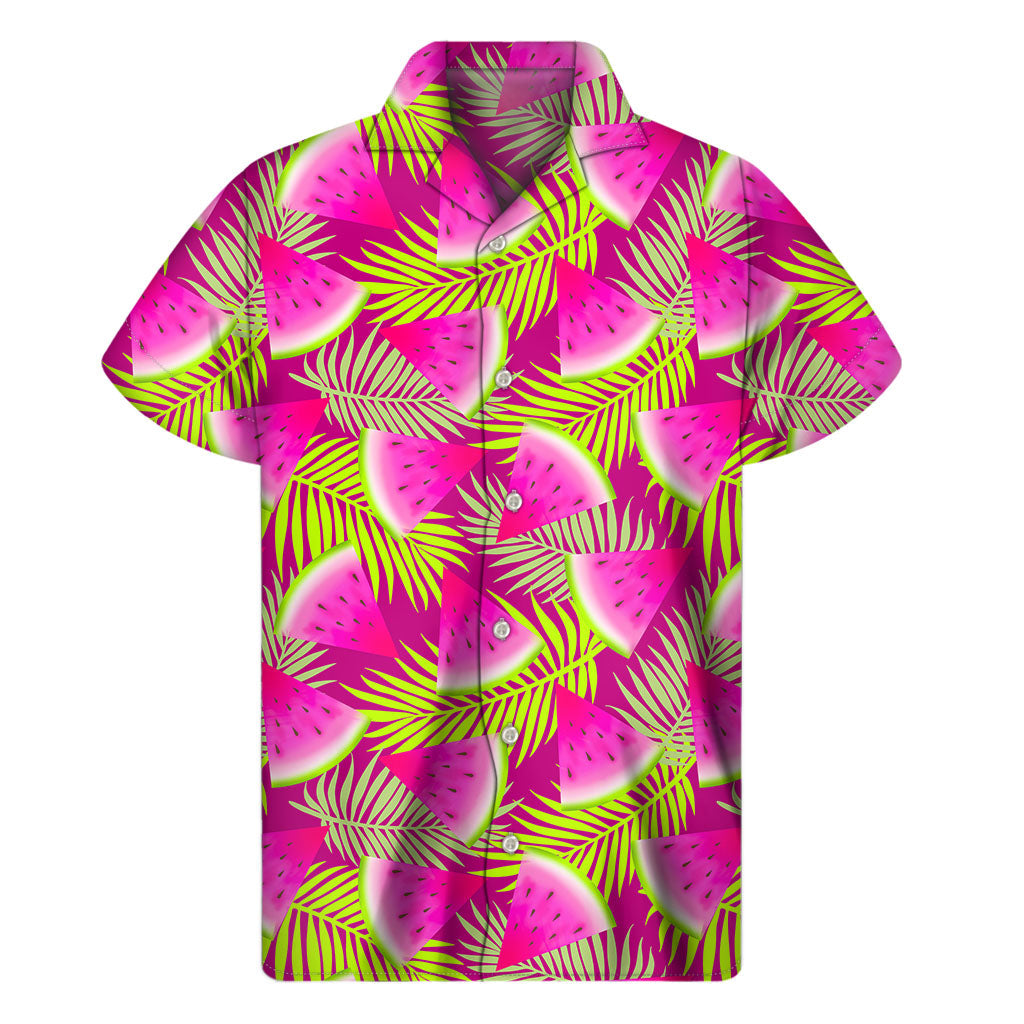 Island Vibes: Purple Tropical Watermelon Pattern Hawaiian Short Sleeve Shirt - 1