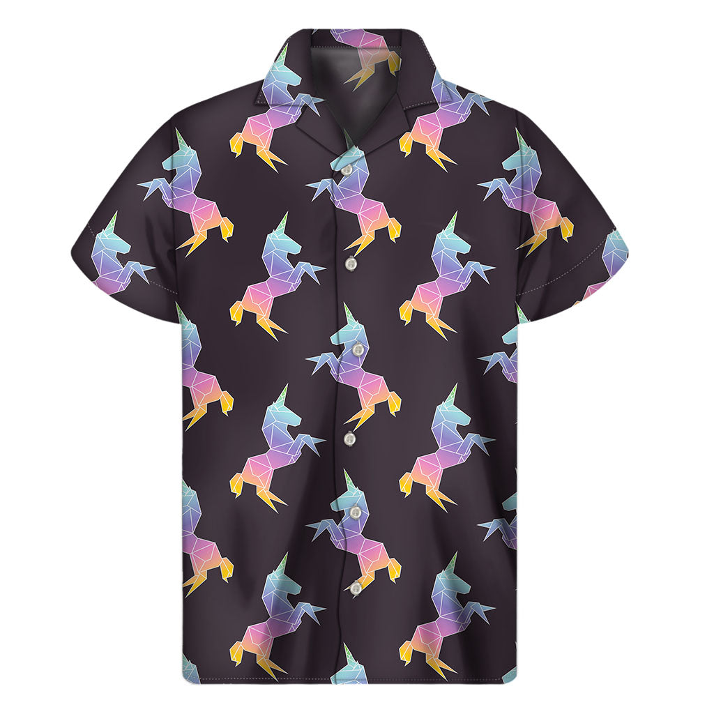 Rainbow Origami Unicorn Hawaiian Short Sleeve Shirt - 1