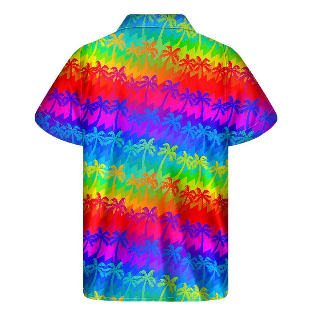 Island Vibes: Rainbow Palm Tree Hawaiian Short Sleeve Shirt - 2