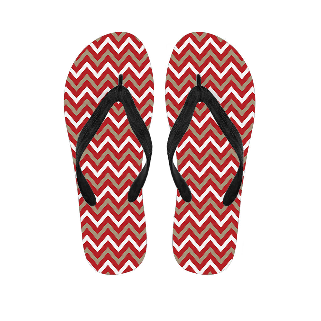 Beach Chic: Red, Beige, and White Chevron Print Hawaiian Ensemble with Flip Flops - 1