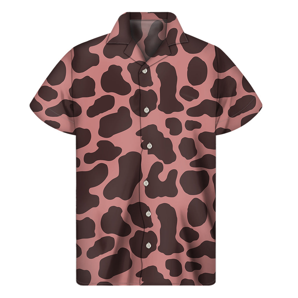 Red Brown Cow Print Hawaiian Short Sleeve Shirt - 1