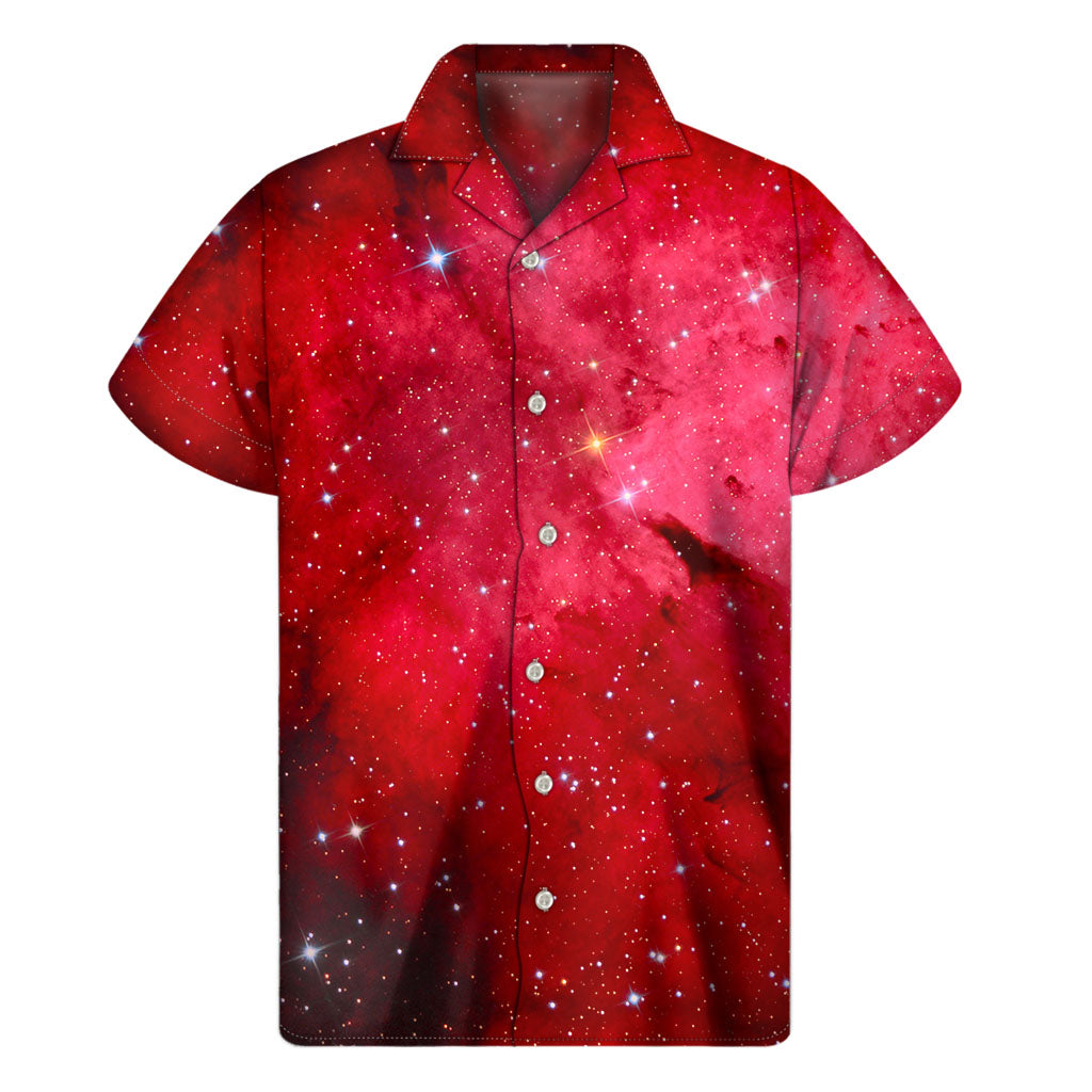 Red Galaxy Space Cloud Print Hawaiian Short Sleeve Shirt - 1