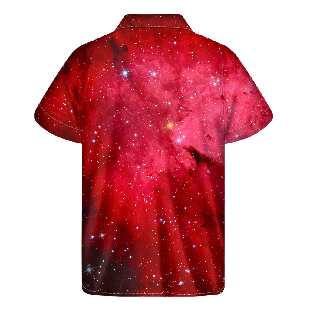 Red Galaxy Space Cloud Print Hawaiian Short Sleeve Shirt - 2