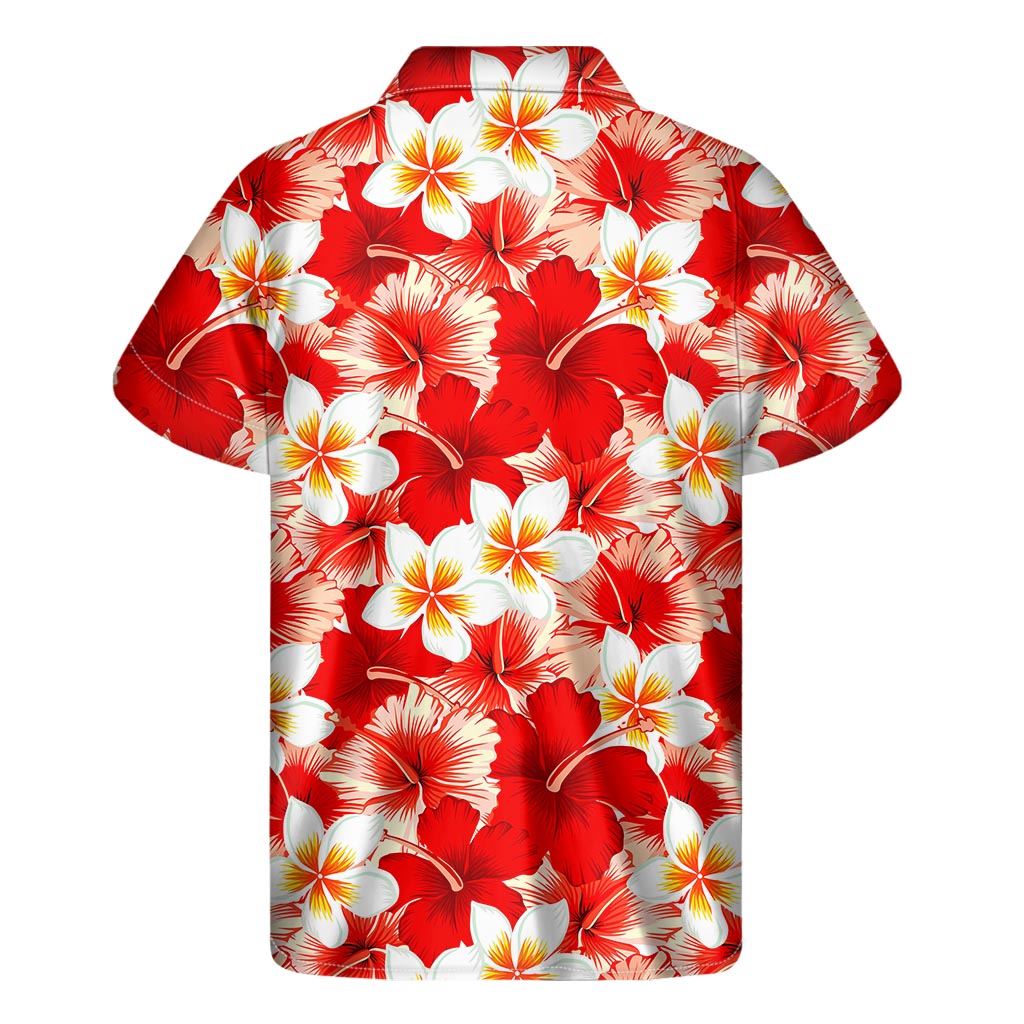 Red Hibiscus Plumeria Pattern Hawaiian Aloha Shirt - 2