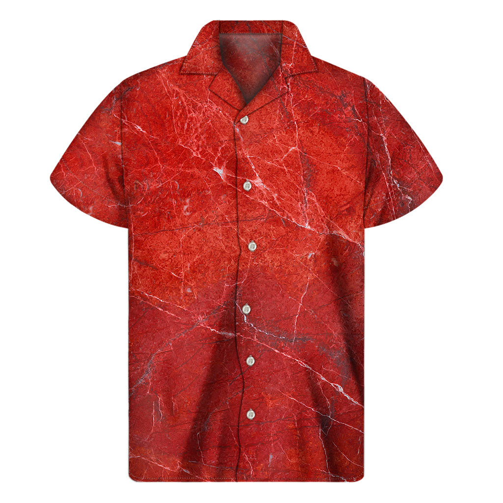 Red Marble Print Hawaiian-inspired Men&#39;s Short Sleeve Shirt - 1