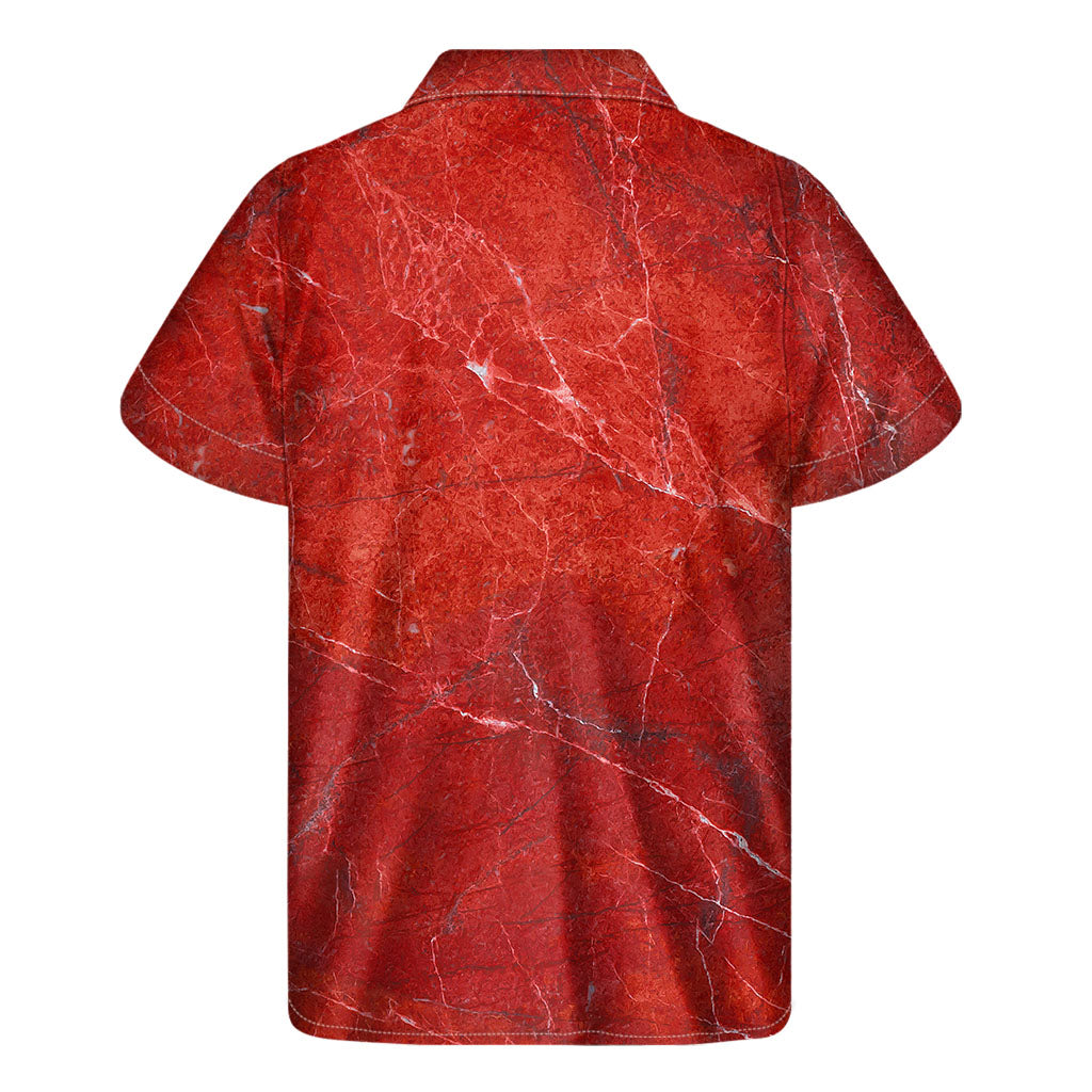 Red Marble Print Hawaiian-inspired Men&#39;s Short Sleeve Shirt - 2