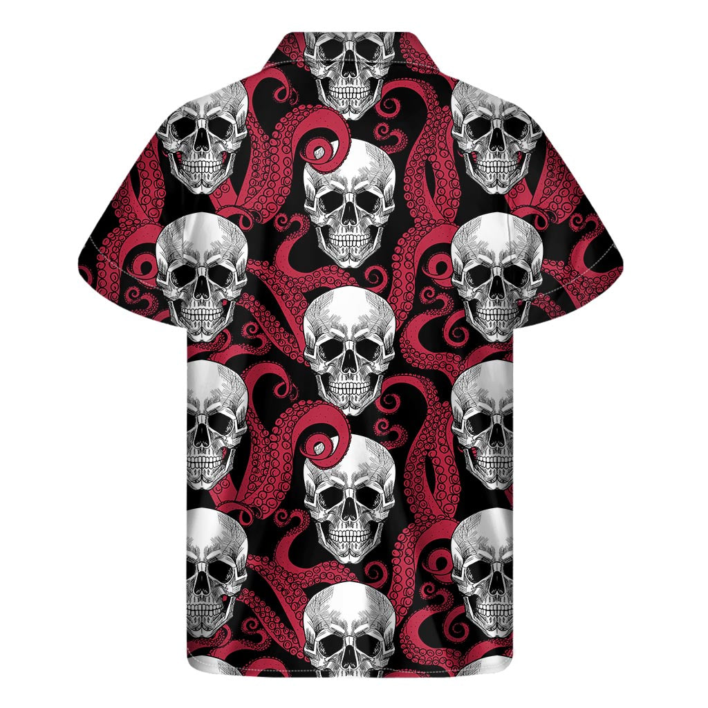 Red Octopus Skull Hawaiian Style Short Sleeve Shirt - 2