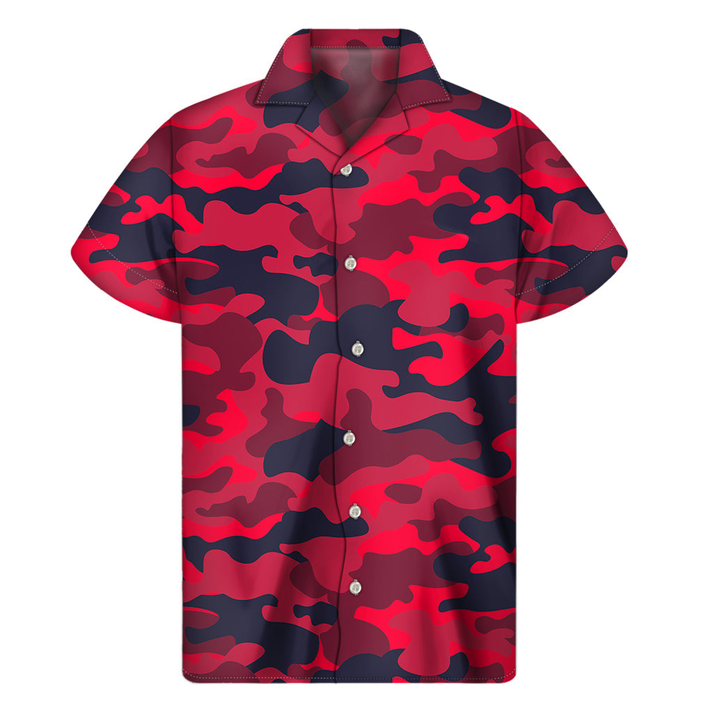 Tropical Vibes: Red, Pink, and Black Camouflage Hawaiian Shirt - 1