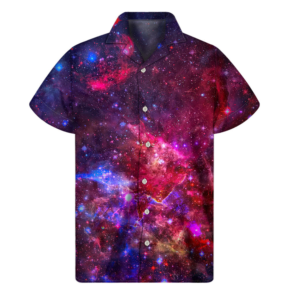 Red Purple Nebula Galaxy Hawaiian Short Sleeve Shirt - 1