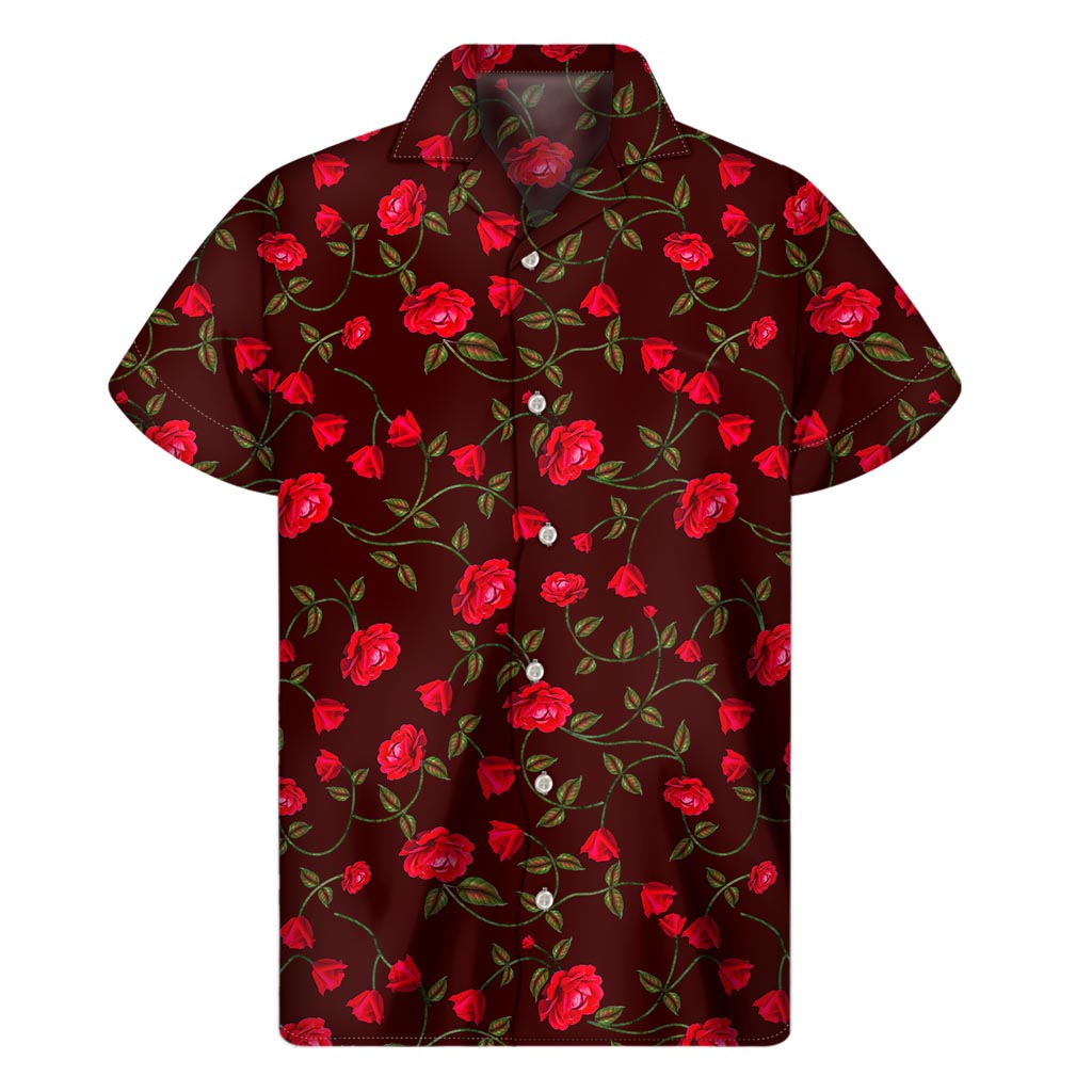 Red Rose Hawaiian Floral Print Short Sleeve Shirt - 1