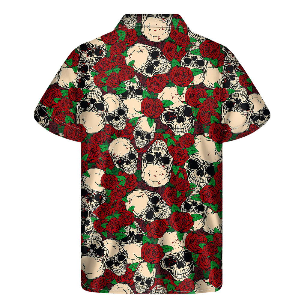 Red Rose Skull Hawaiian Print Short Sleeve Shirt - 2