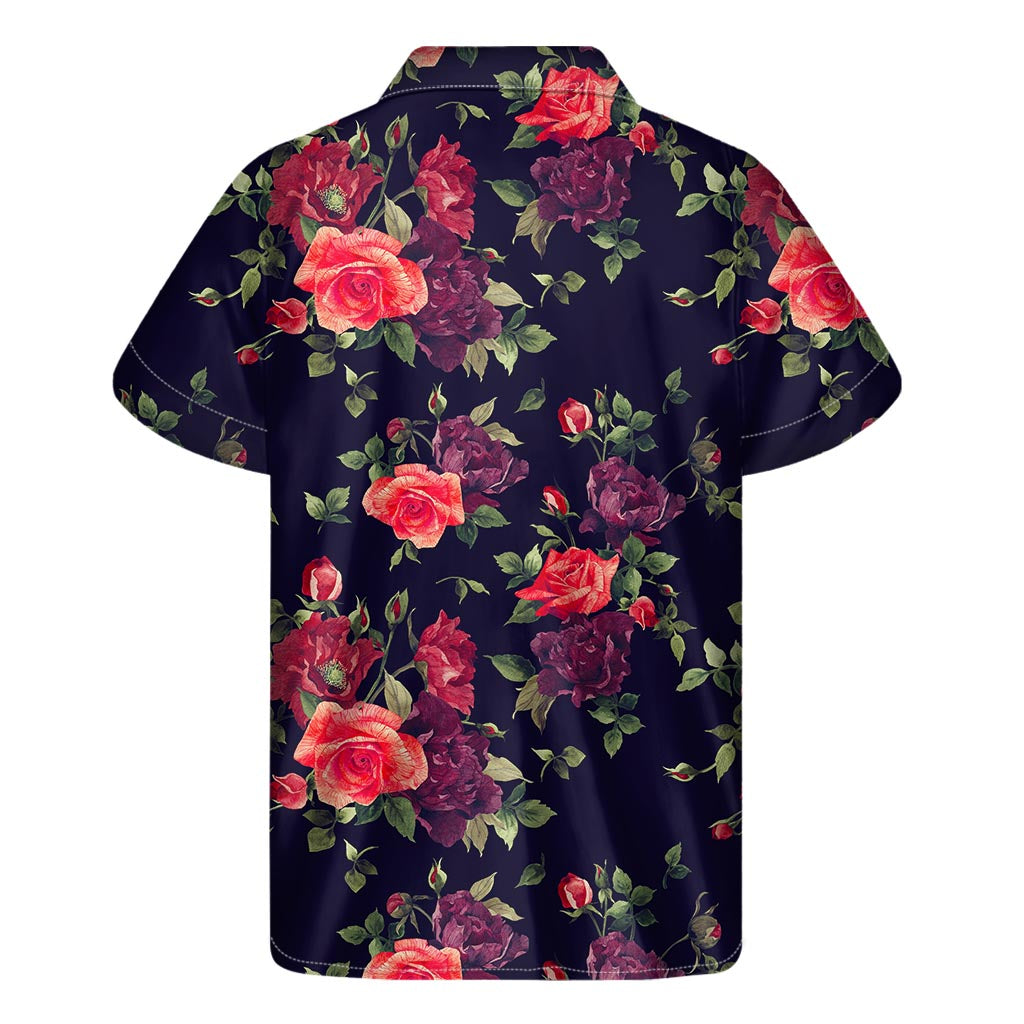 Red Violet Roses Hawaiian Floral Short Sleeve Shirt - 2