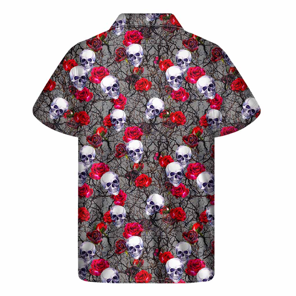 Rose Branch and Skull Pattern Hawaiian Short Sleeve Shirt - 2