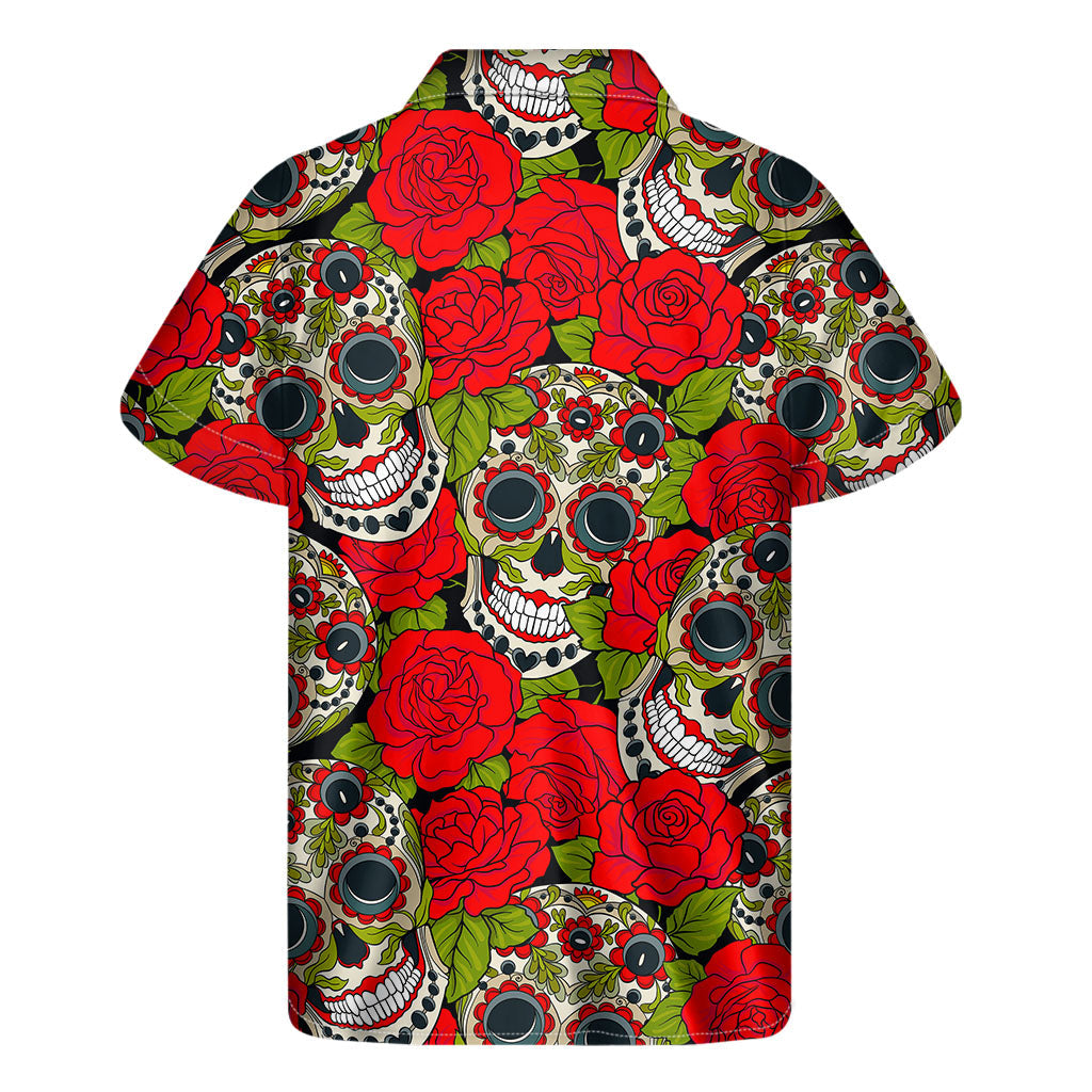 Rose Floral Sugar Skull Hawaiian Short Sleeve Shirt - 2