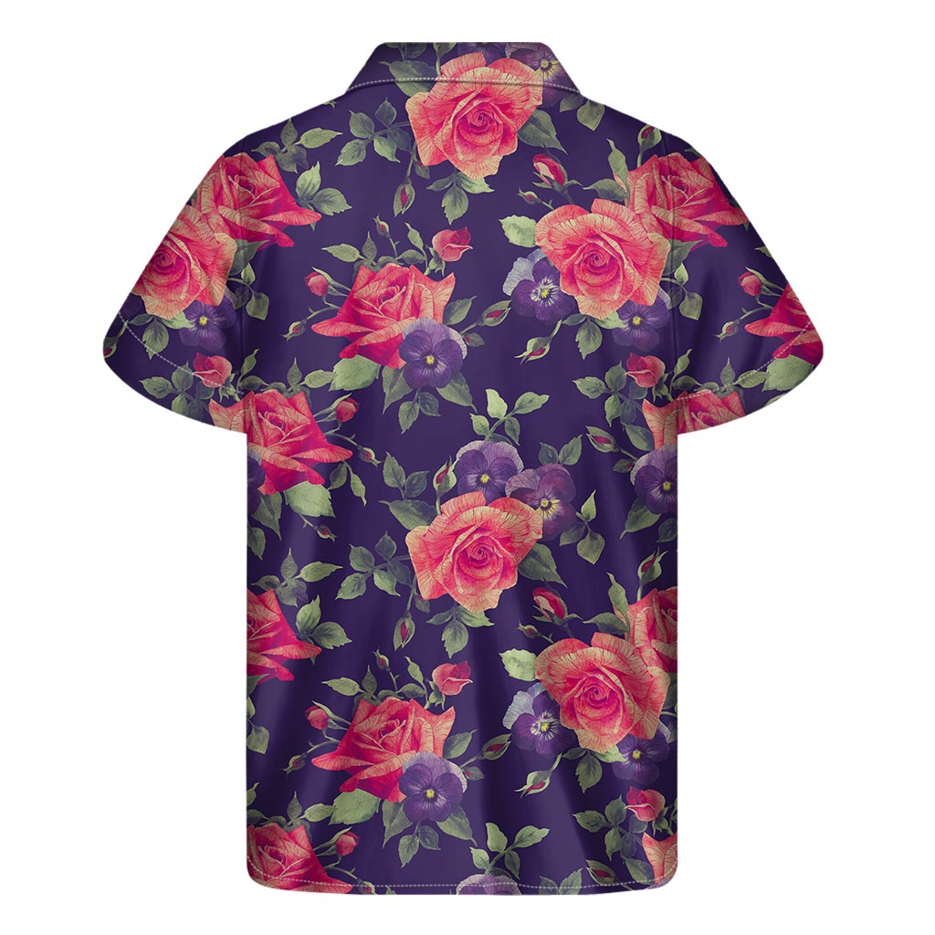 Rose Pansy Floral Hawaiian Short Sleeve Shirt - 2