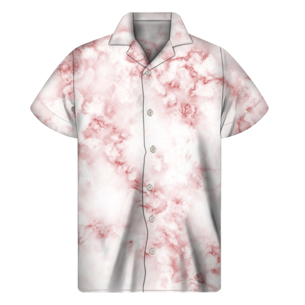 Rose Pink Marble Print Hawaiian Aloha Shirt - 1