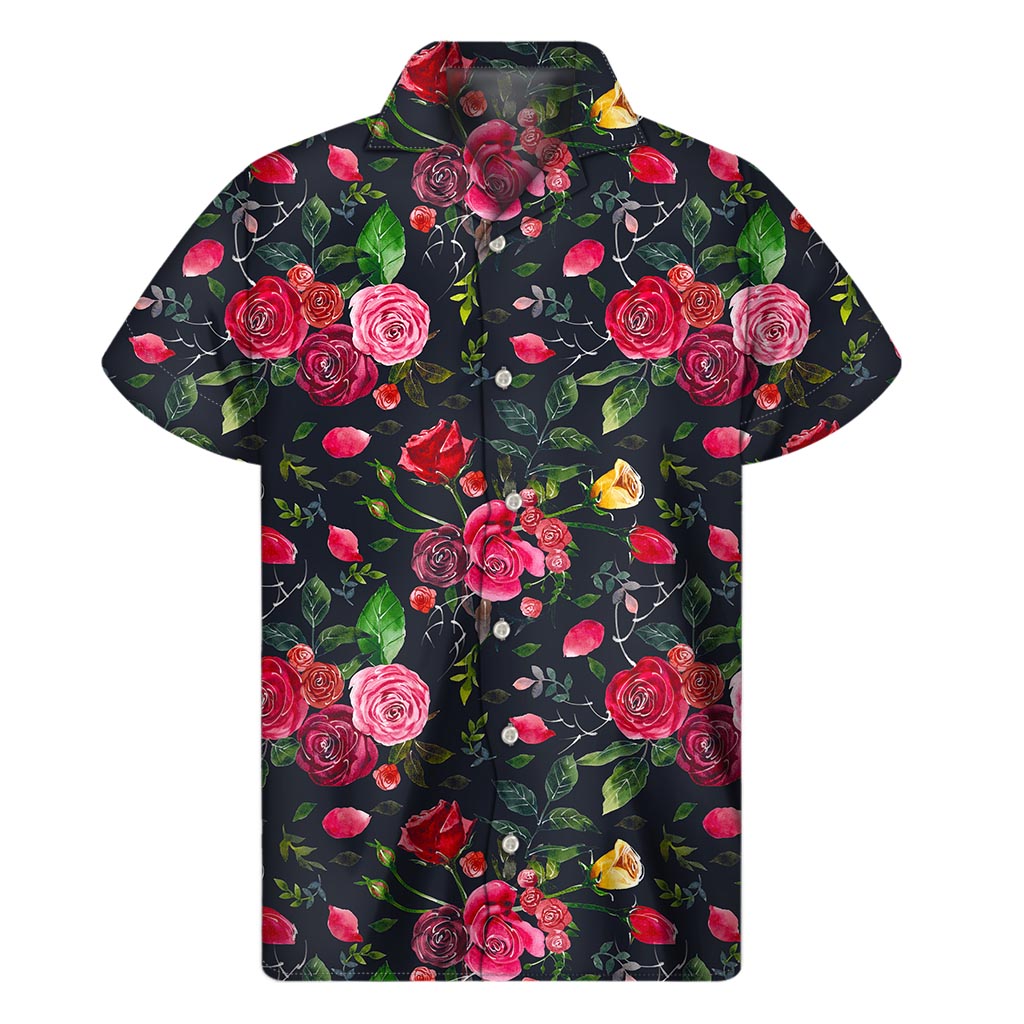 Tropical Paradise: Men&#39;s Hawaiian Roses Floral Short Sleeve Shirt - 1