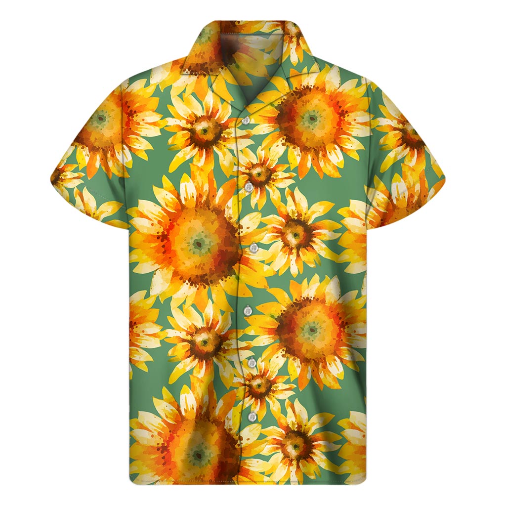 Sage Watercolor Sunflower Hawaiian Shirt: Embrace Aloha Style - 1