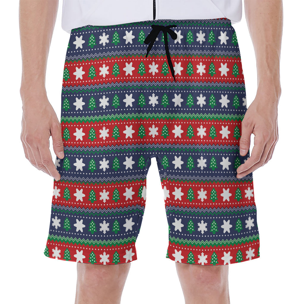 Authentic Hawaiian Vibes: Men&#39;s Beach Shorts with Scandinavian Christmas Pattern Print - 1