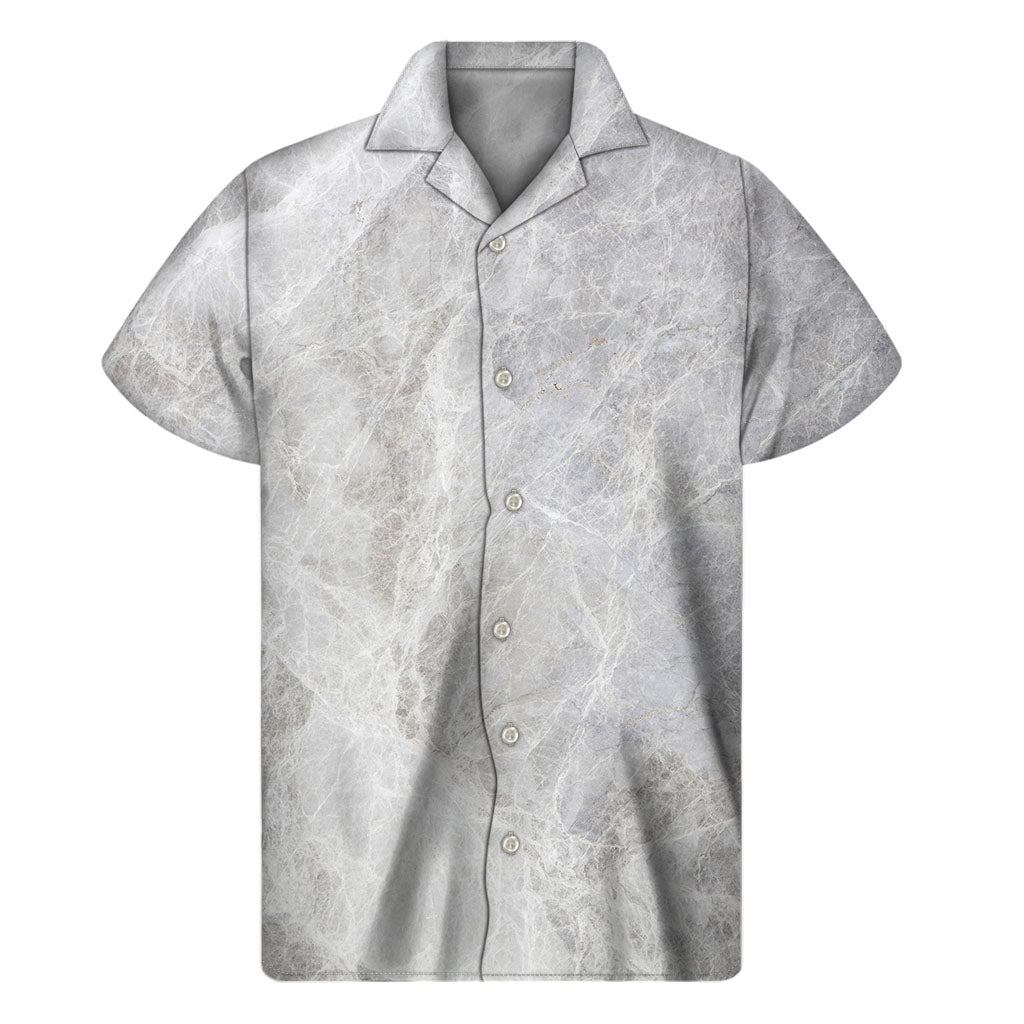 Silver Grey Marble Print Hawaiian Short Sleeve Shirt - 1