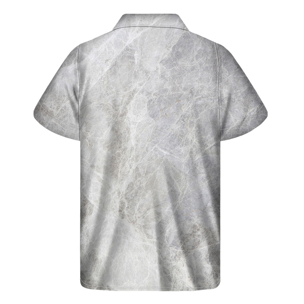 Silver Grey Marble Print Hawaiian Short Sleeve Shirt - 2