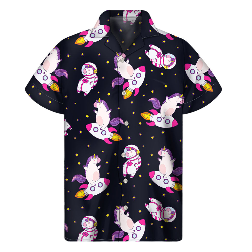 Galactic Aloha: Men&#39;s Hawaiian Short Sleeve Shirt with Space Astronaut Unicorn Print - 1