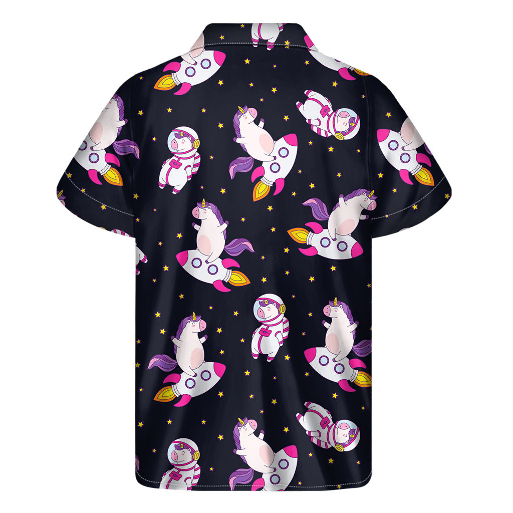 Galactic Aloha: Men&#39;s Hawaiian Short Sleeve Shirt with Space Astronaut Unicorn Print - 2