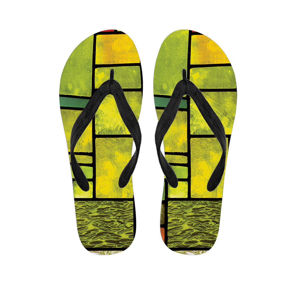 Beachy Vibes: Square Stained Glass Mosaic Hawaiian Flip Flops Outfit - 1