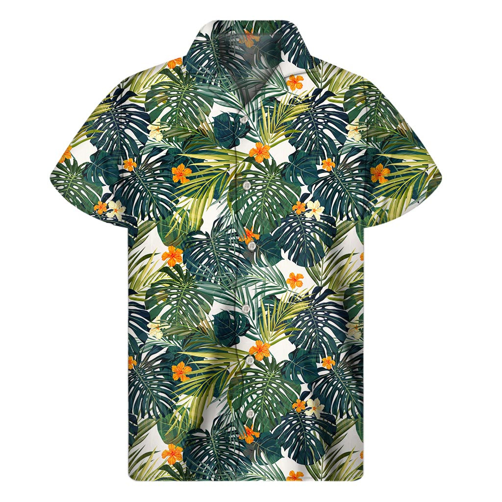 Tropical Vibes: Men&#39;s Summer Hawaiian Leaves Pattern Short Sleeve Shirt - 1