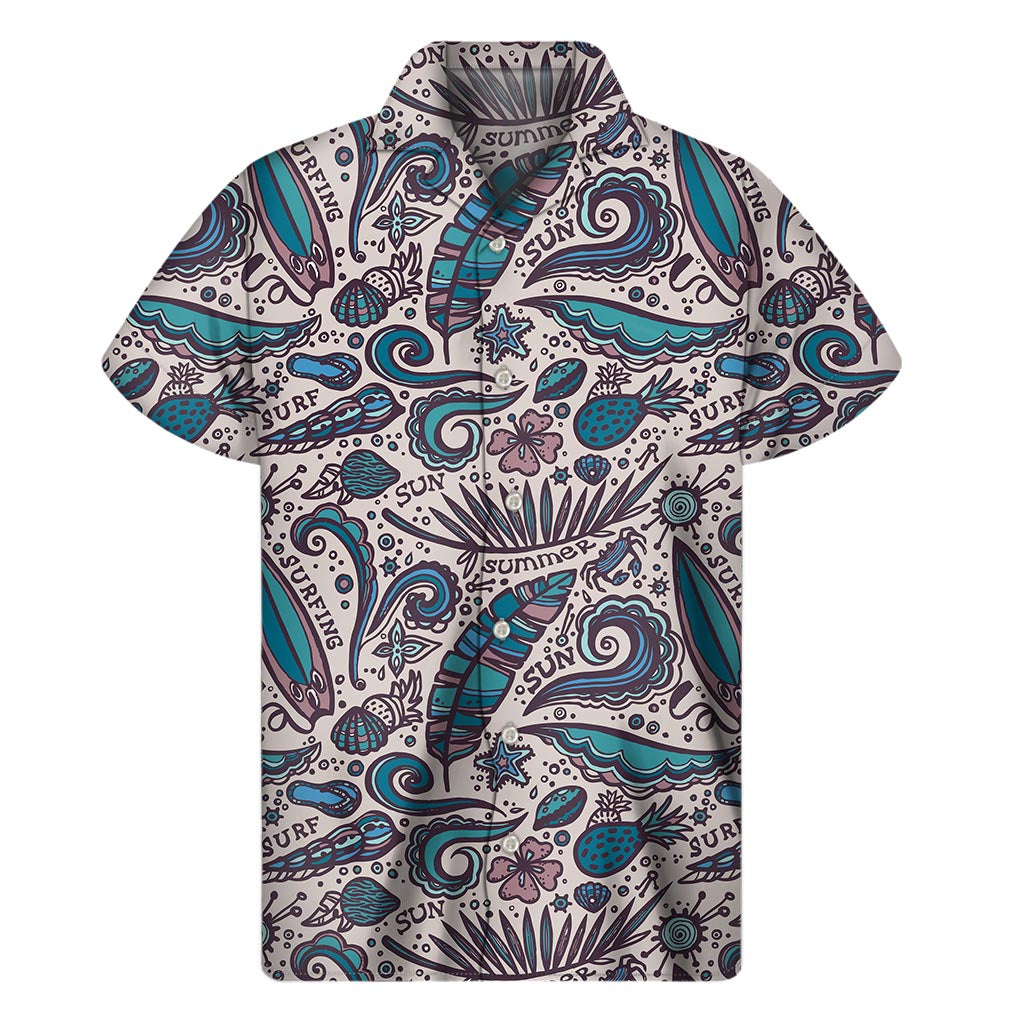 Surf&#39;s Up in Style: Hawaiian Summer Surfing Print Short Sleeve Shirt - 1