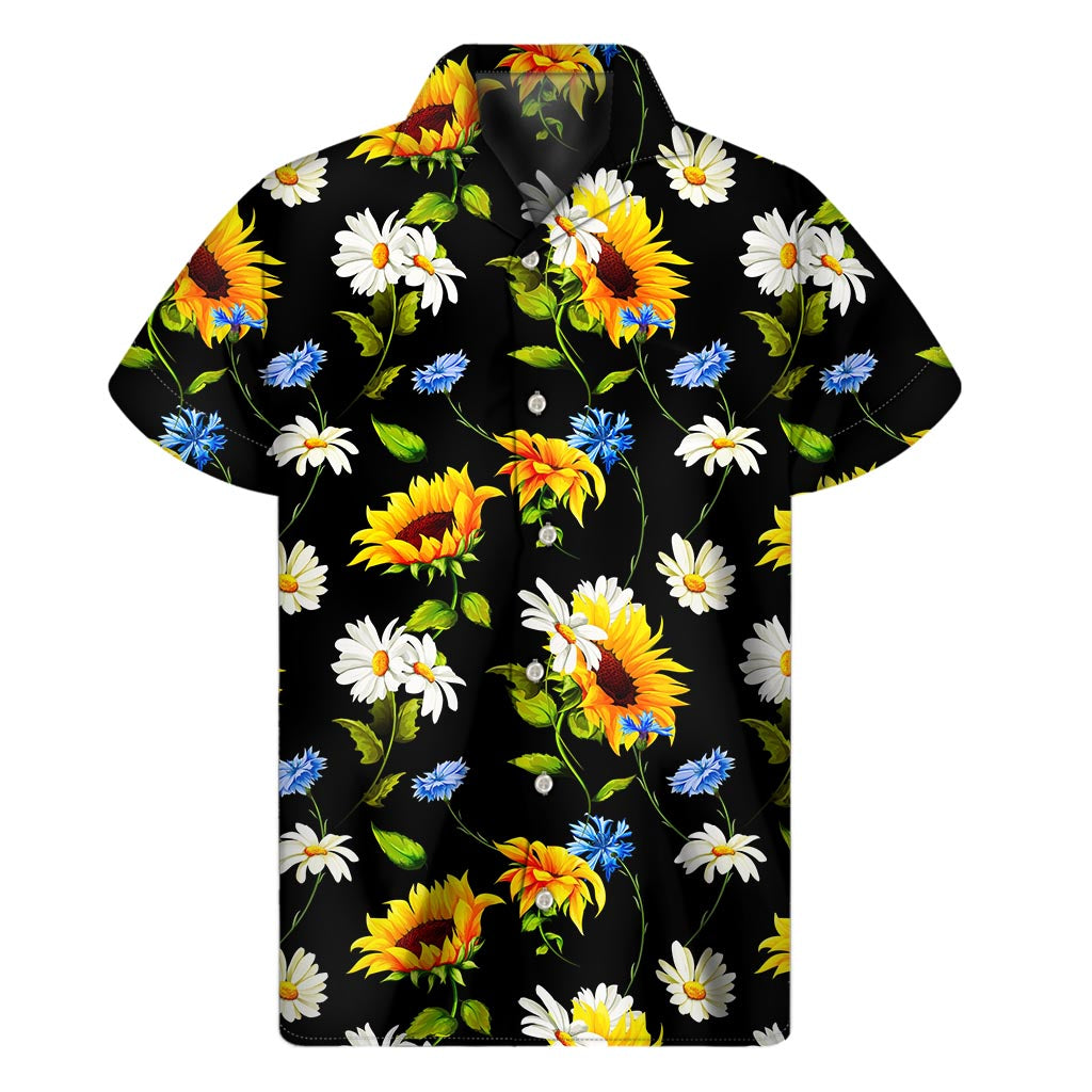 Sunflower Chamomile Hawaiian Print Short Sleeve Shirt - 1