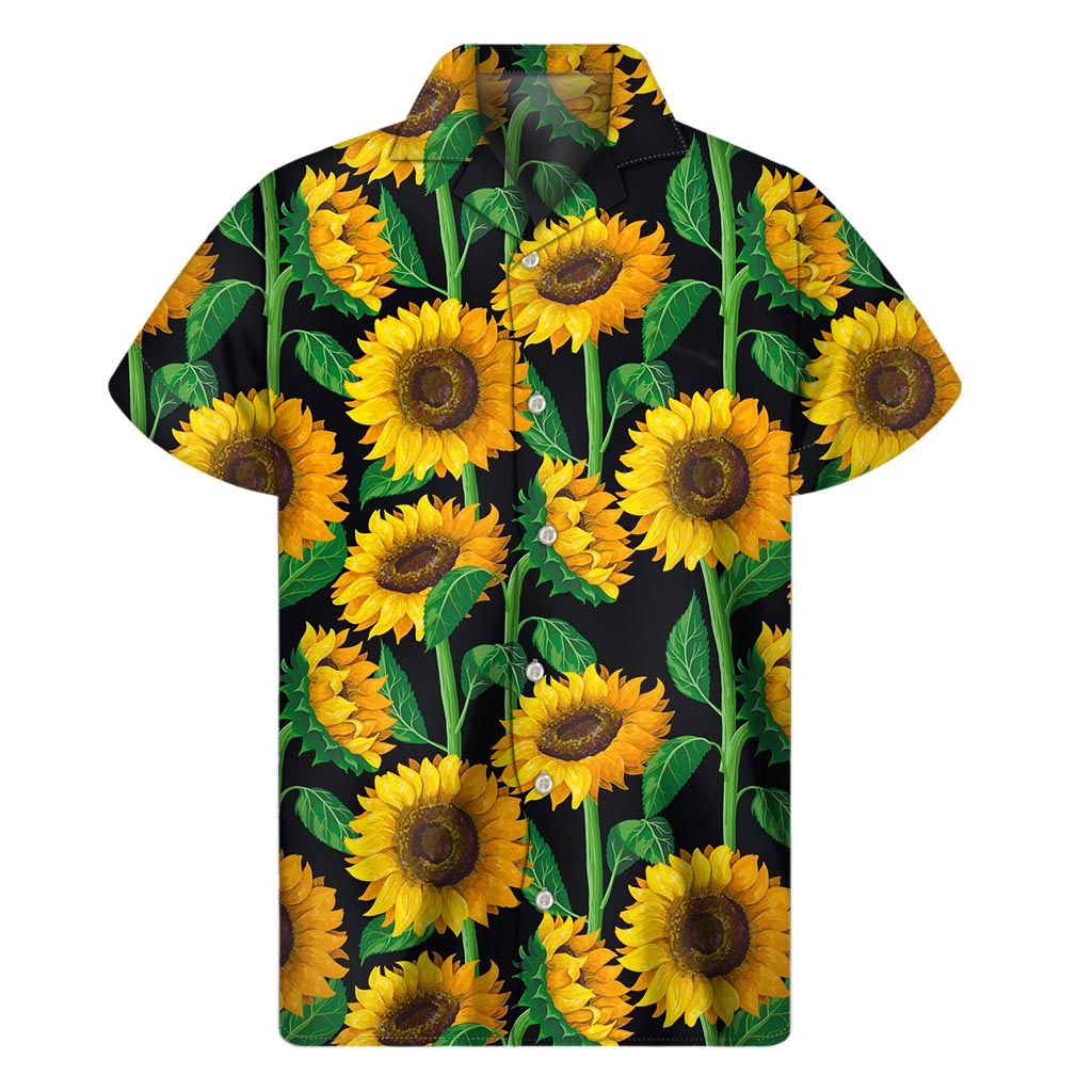 Island Vibes: Men&#39;s Sunflower Pattern Hawaiian Short Sleeve Shirt - 1