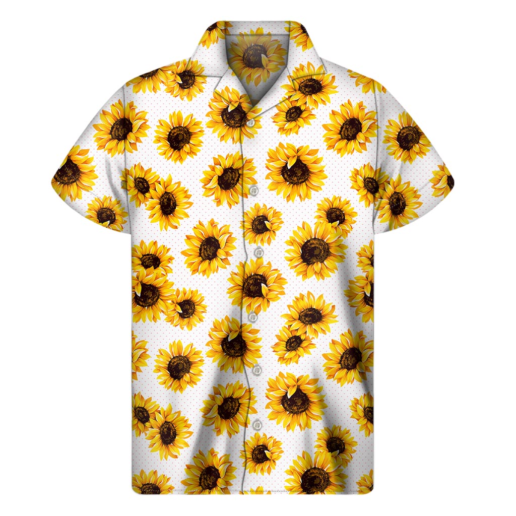 Sunflower Polka Dot Hawaiian Print Short Sleeve Shirt - 1