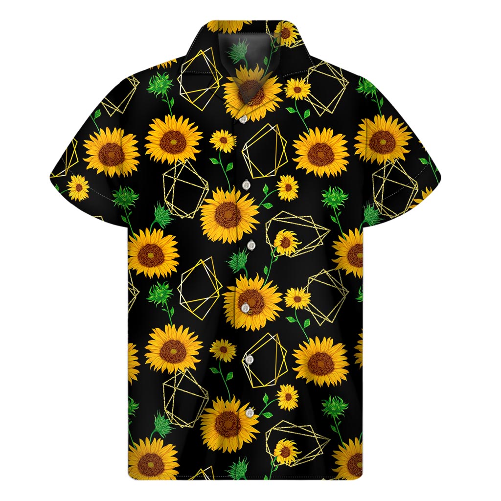 Hawaiian Sunflower Polygonal Print Short Sleeve Shirt - 1