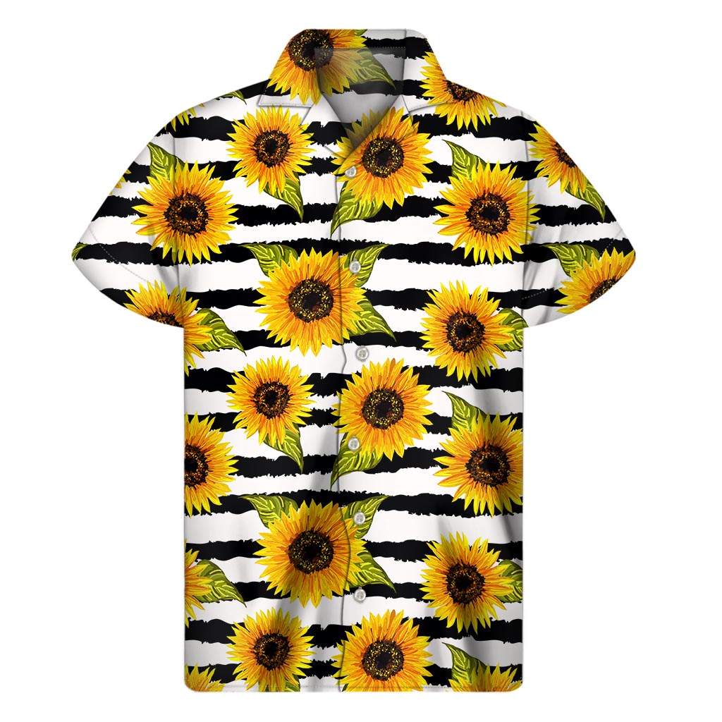 Sun-kissed Style: Hawaiian Sunflower Striped Short Sleeve Shirt - 1