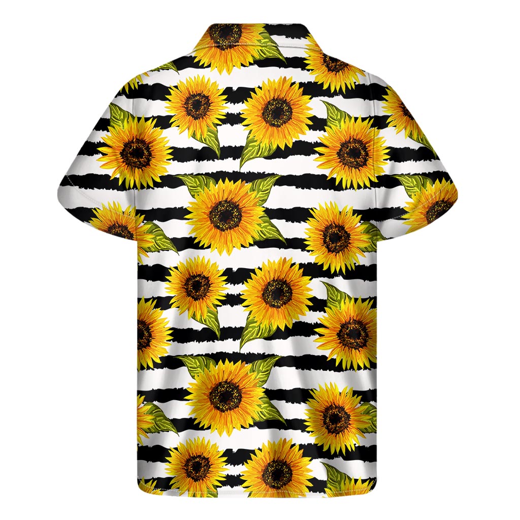 Sun-kissed Style: Hawaiian Sunflower Striped Short Sleeve Shirt - 2