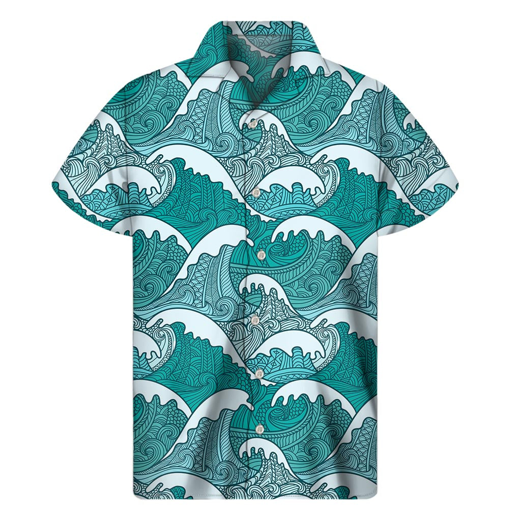 Surf&#39;s Up: Hawaiian Wave Pattern Short Sleeve Shirt - 1