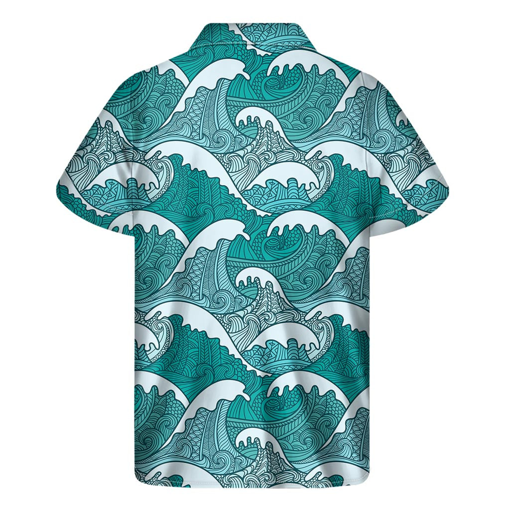 Surf's Up: Hawaiian Wave Pattern Short Sleeve Shirt - 1