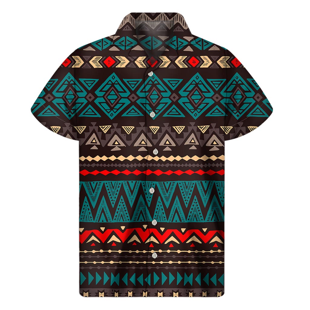 Teal and Brown Aztec Hawaiian Shirt: Embrace Island Style! - 1