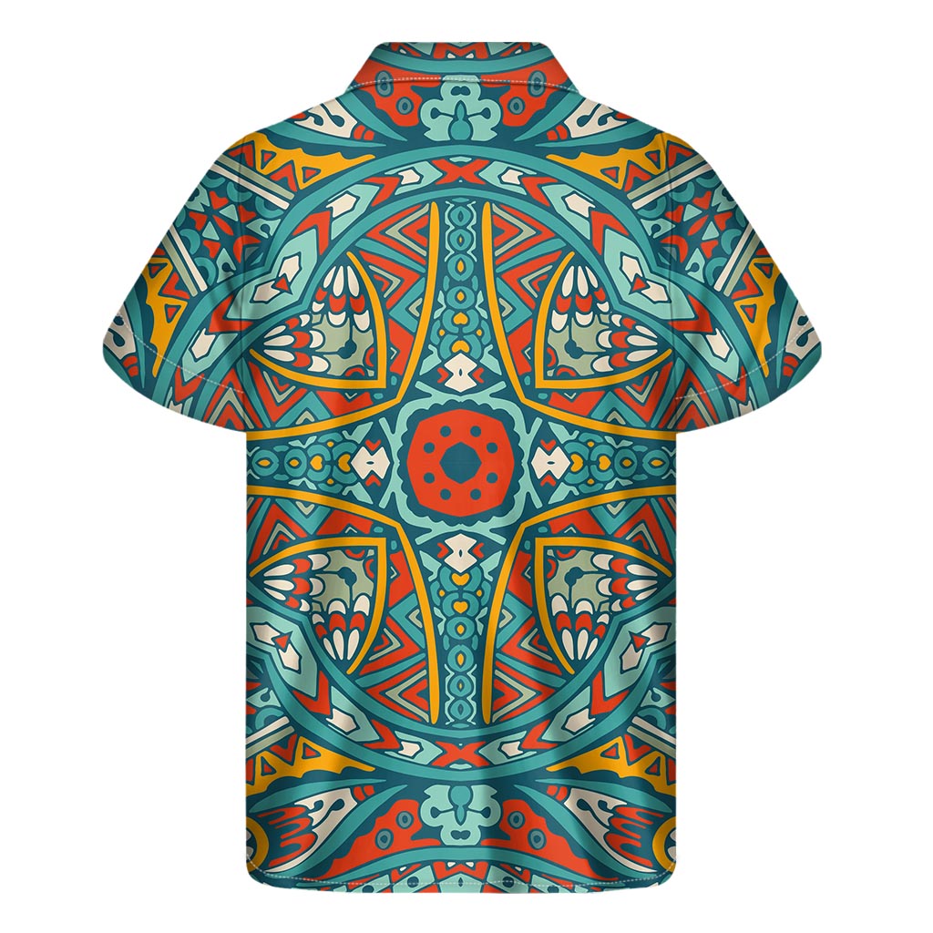 Teal Bohemian Mandala Print Hawaiian Short Sleeve Shirt - 2