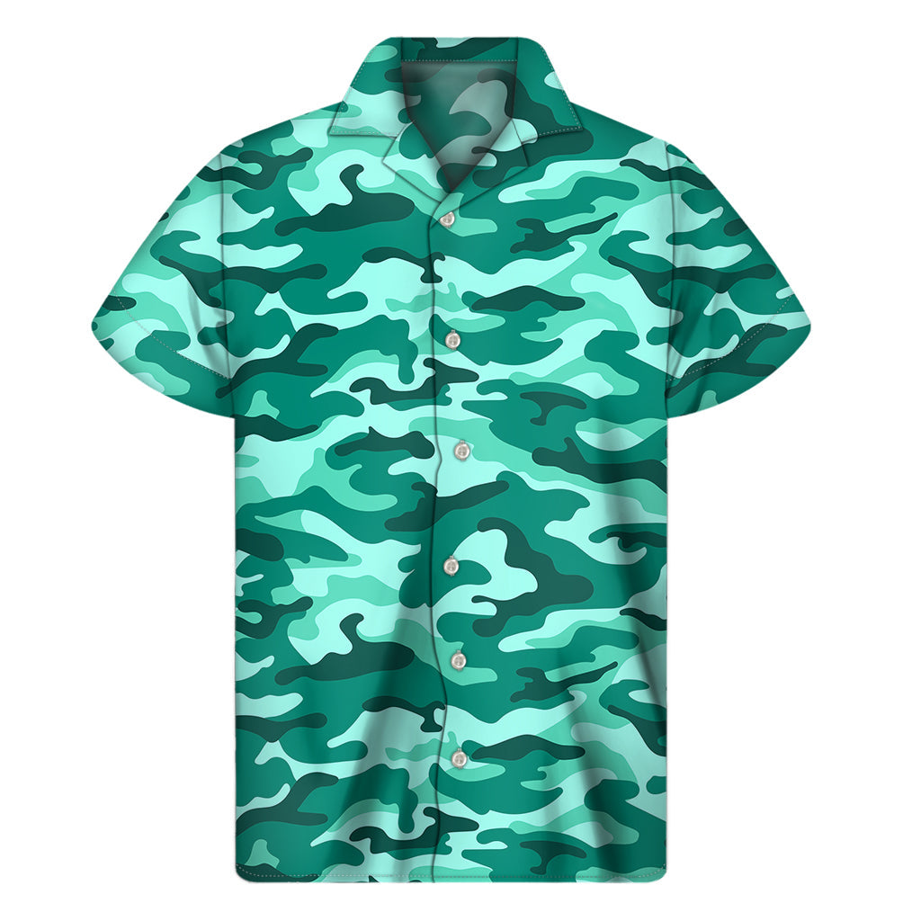 Tropical Teal Camouflage Hawaiian Short Sleeve Shirt - 1